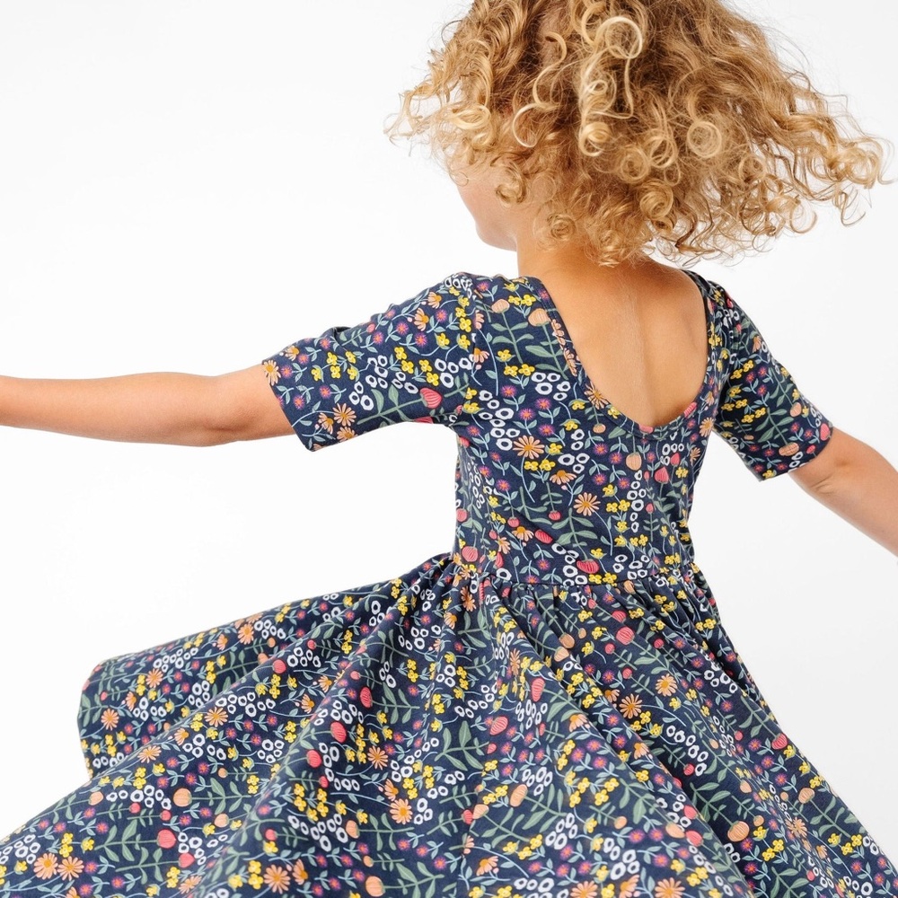 Alice + Ames The Short Sleeve Ballet Dress in Midnight Botany